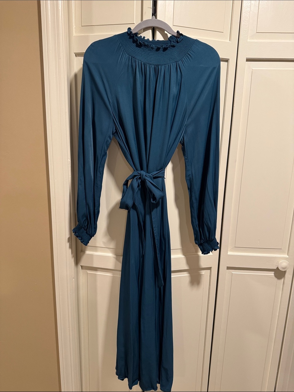 Nordstrom Teal Smocked Neck Maxi Dress with Waist Tie